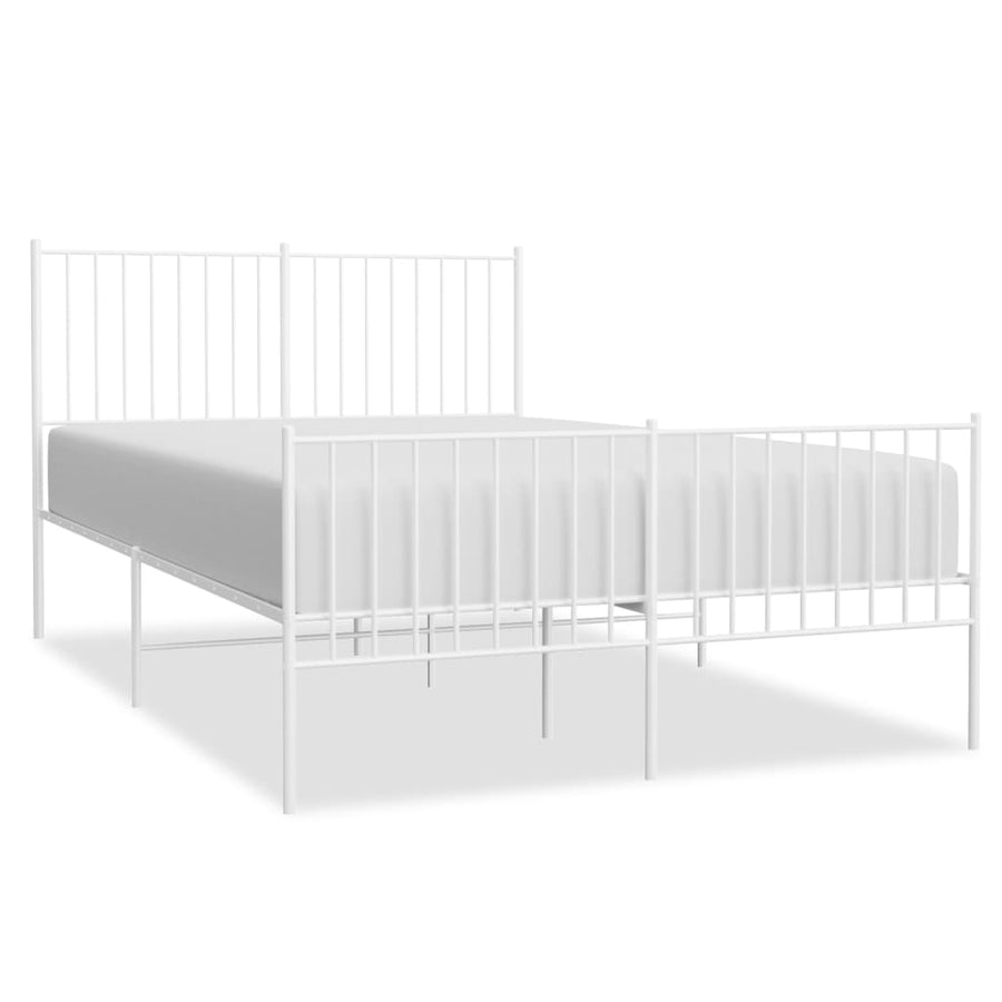 Bedframe Met Hoofd- En Voeteneinde Metaal Wit 135 x 190 cm met hoofdbord & voetbord