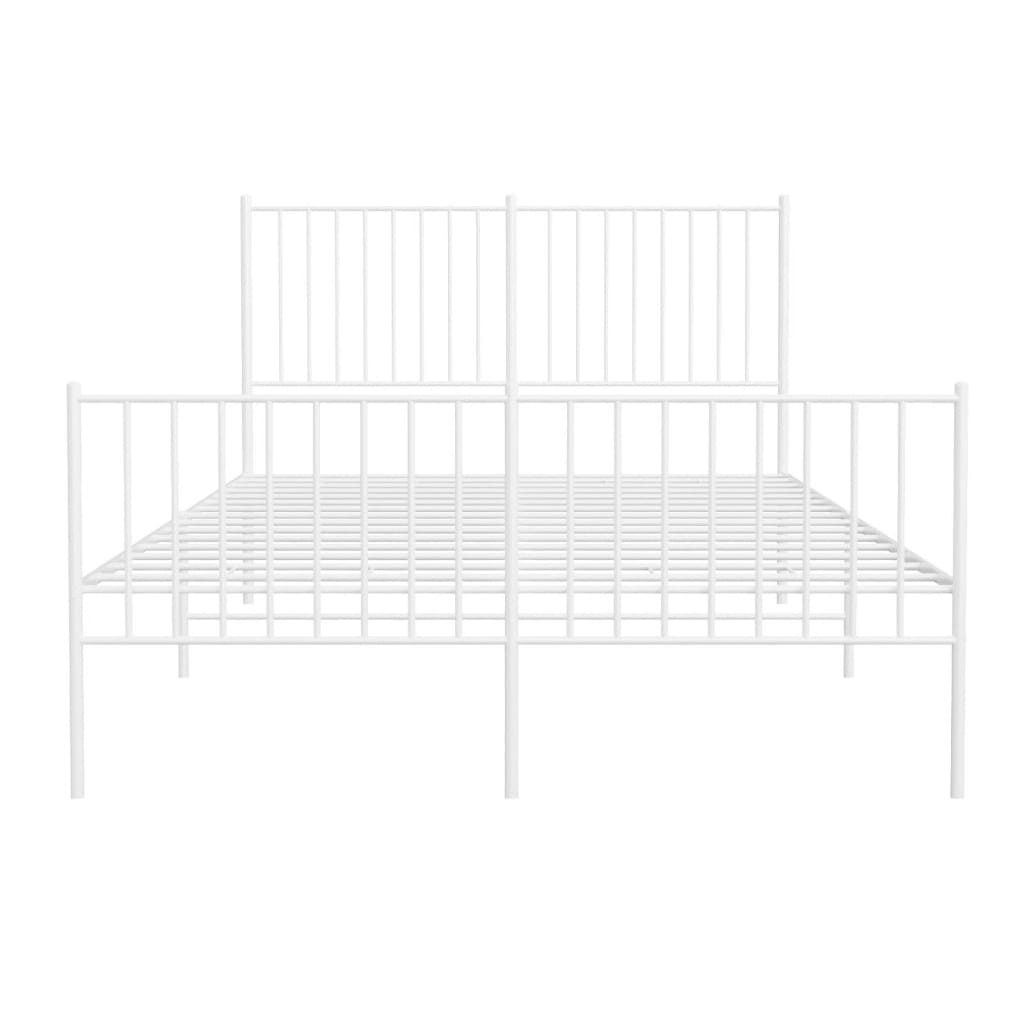 Bedframe Met Hoofd- En Voeteneinde Metaal Wit 135 x 190 cm met hoofdbord & voetbord