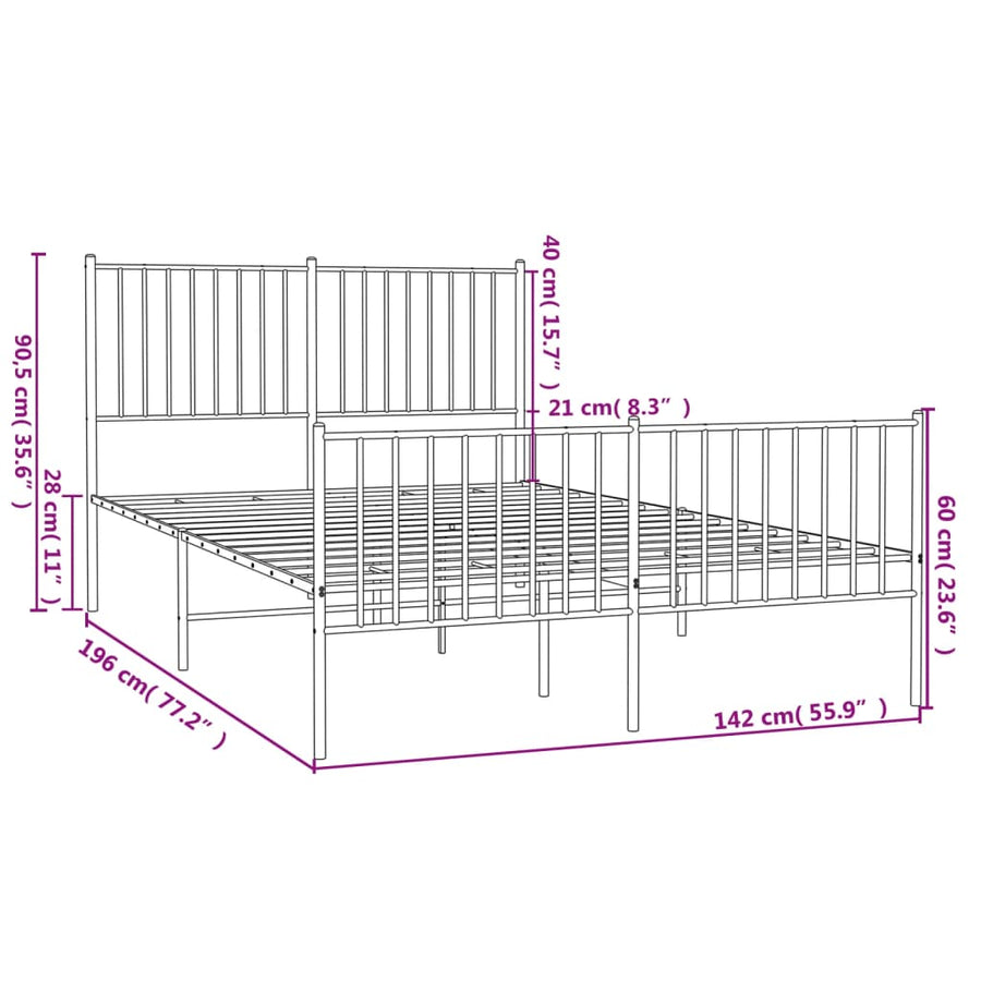Bedframe Met Hoofd- En Voeteneinde Metaal Wit 135 x 190 cm met hoofdbord & voetbord