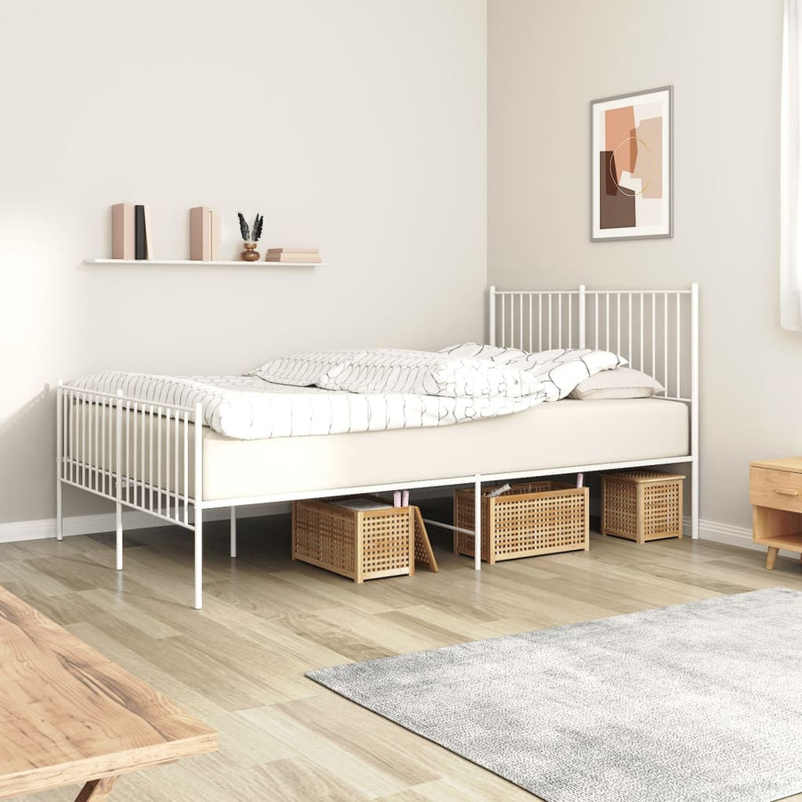 Bedframe Met Hoofd- En Voeteneinde Metaal Wit 135 x 190 cm met hoofdbord & voetbord