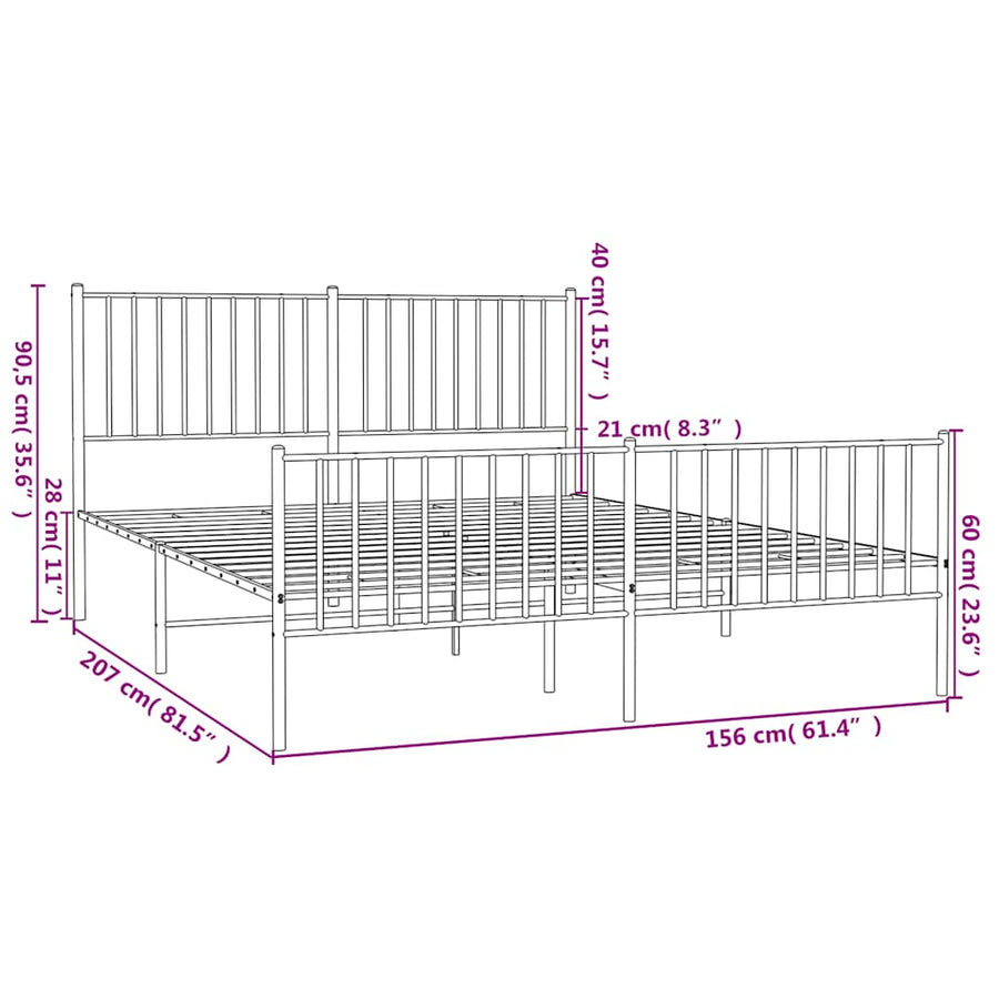 Bedframe Met Hoofd- En Voeteneinde Metaal 150 x 200 cm