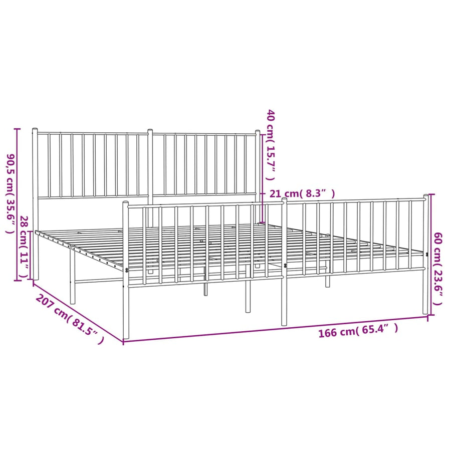 Bedframe Met Hoofd- En Voeteneinde Metaal Wit 160 x 200 cm met hoofdbord & voetbord