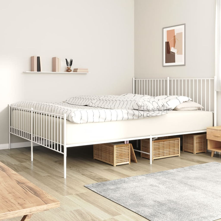 Bedframe Met Hoofd- En Voeteneinde Metaal Wit 183 x 213 cm met hoofdbord & voetbord