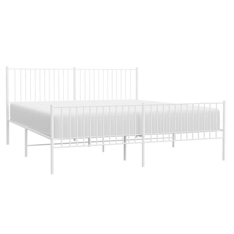 Bedframe Met Hoofd- En Voeteneinde Metaal Wit 193 x 203 cm met hoofdbord & voetbord