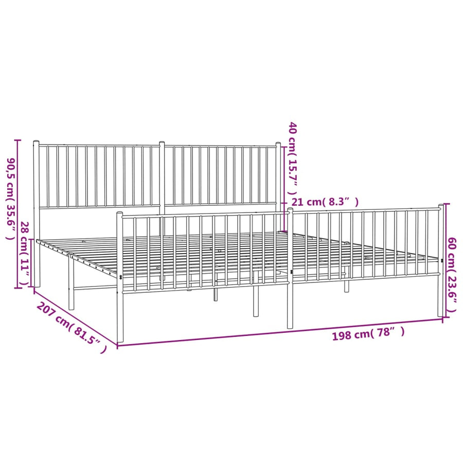 Bedframe Met Hoofd- En Voeteneinde Metaal Wit 193 x 203 cm met hoofdbord & voetbord