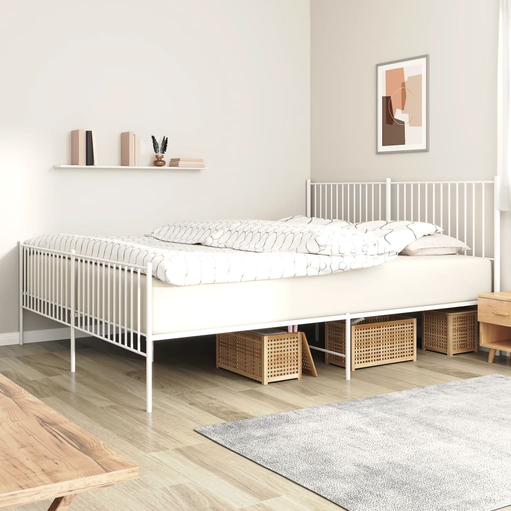 Bedframe Met Hoofd- En Voeteneinde Metaal Wit 193 x 203 cm met hoofdbord & voetbord