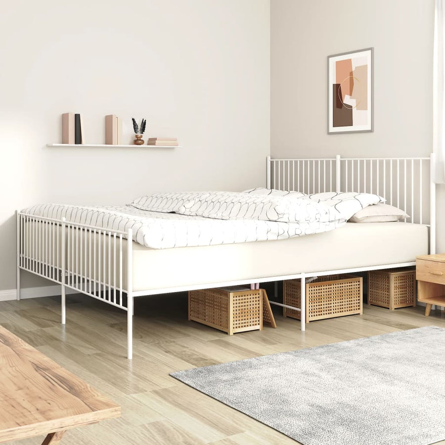 Bedframe Met Hoofd- En Voeteneinde Metaal Wit 193 x 203 cm met hoofdbord & voetbord