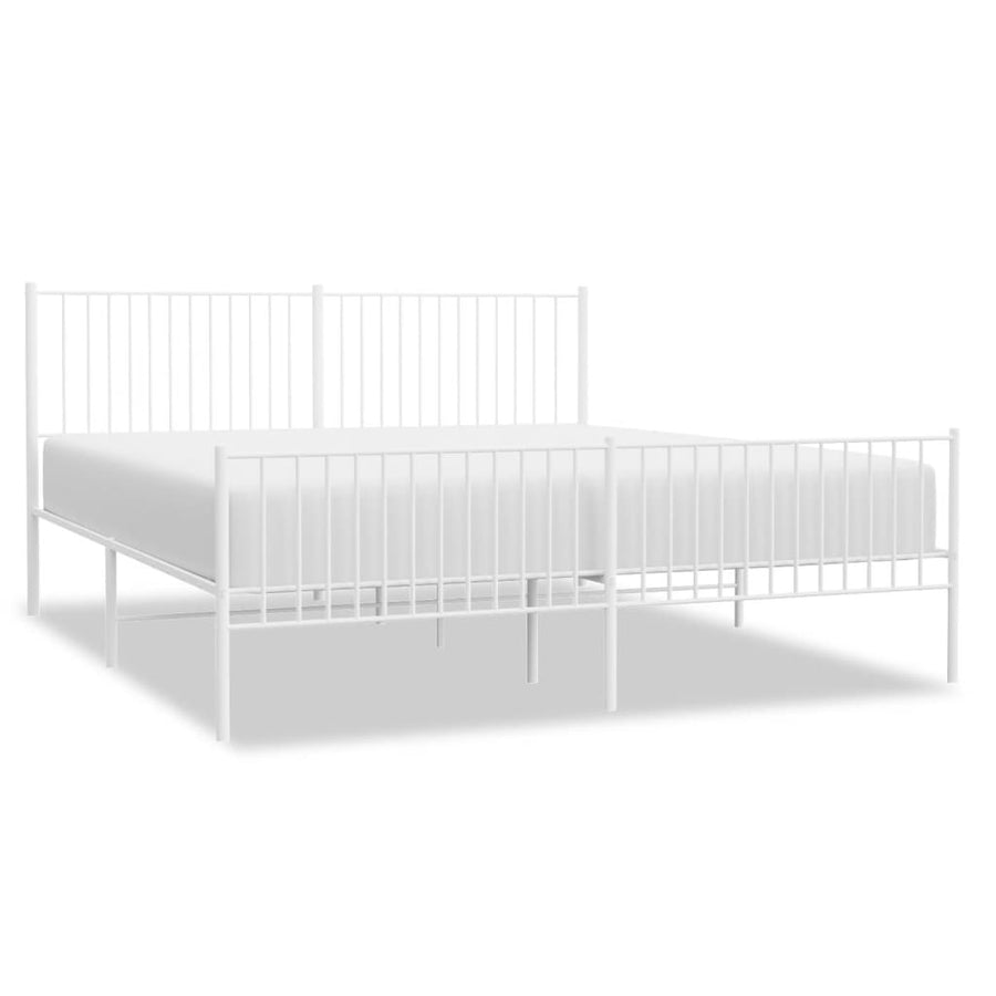 Bedframe Met Hoofd- En Voeteneinde Metaal Wit 200 x 200 cm met hoofdbord & voetbord