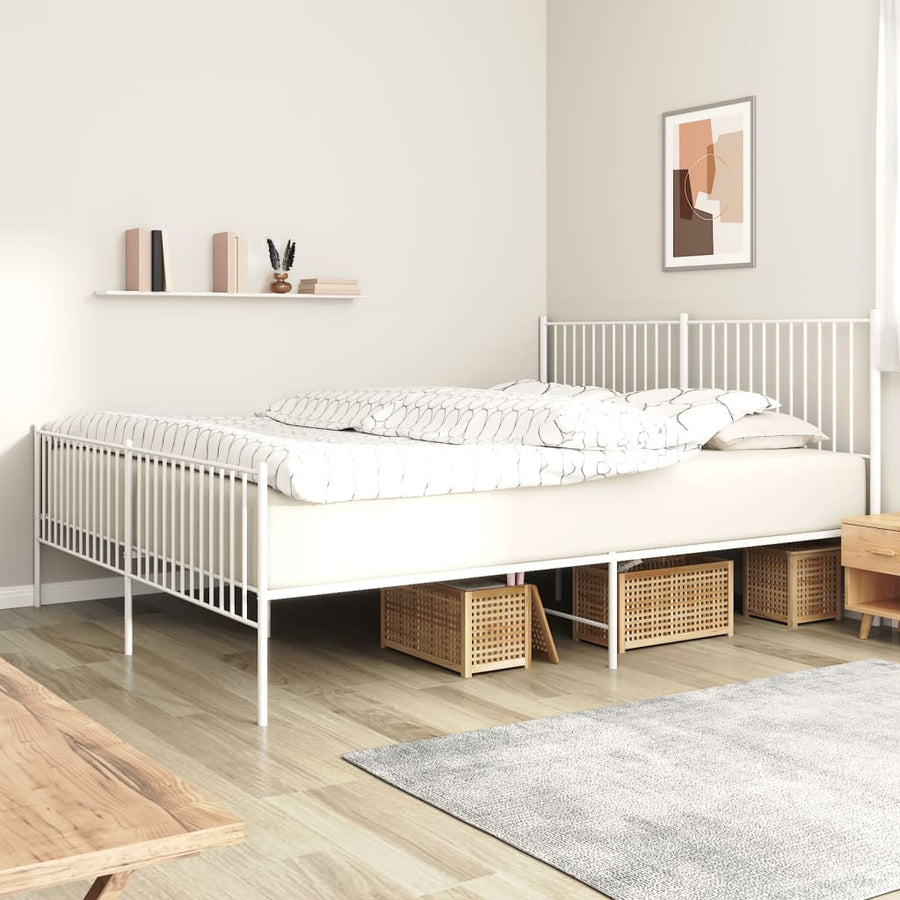 Bedframe Met Hoofd- En Voeteneinde Metaal Wit 200 x 200 cm met hoofdbord & voetbord