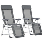 Camping chairs with footrest 2 pcs foldable textilene grey