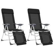 Campingstoelen 2 st inklapbaar textileen zwart met voetensteun