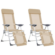 Campingstoelen set 2 crème Textileen met voetensteun
