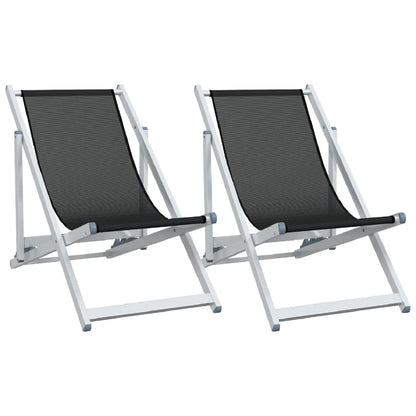 Strandstoelen Inklapbaar 2 St Aluminium En Textileen Zwart