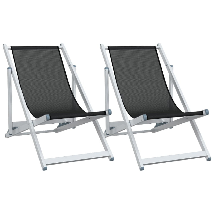 Strandstoelen Inklapbaar 2 St Aluminium En Textileen Zwart