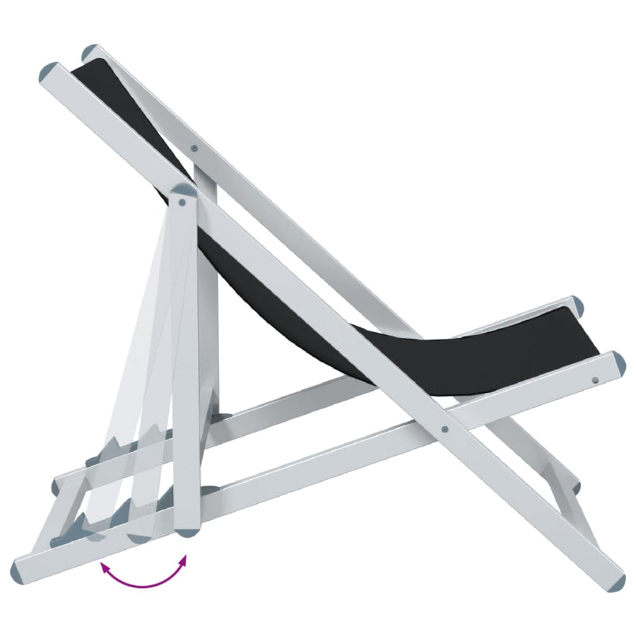 Strandstoelen Inklapbaar 2 St Aluminium En Textileen Zwart