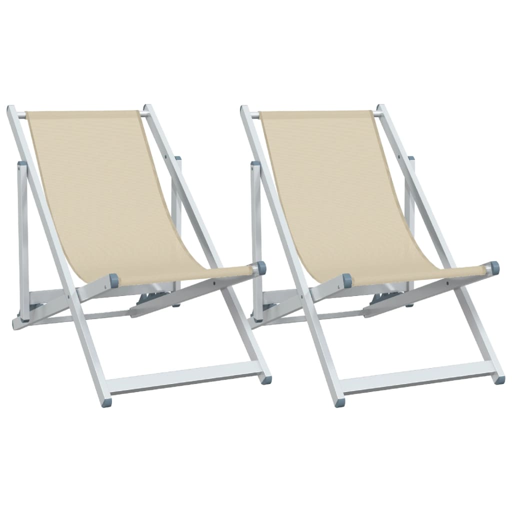 Strandstoelen inklapbaar 2 st aluminium en textileen crèmekleur Crème