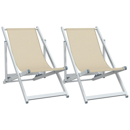 Strandstoelen inklapbaar 2 st aluminium en textileen crèmekleur Crème