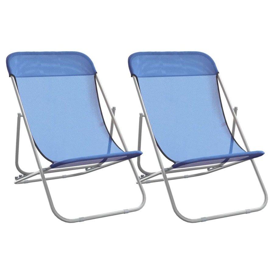 Strandstoelen 2 St Textileen En Gepoedercoat Staal Blauw
