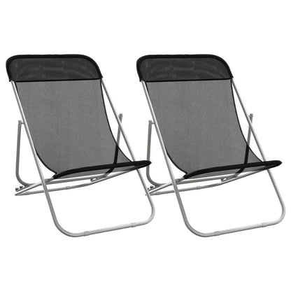 Strandstoelen 2 St Textileen En Gepoedercoat Staal Zwart
