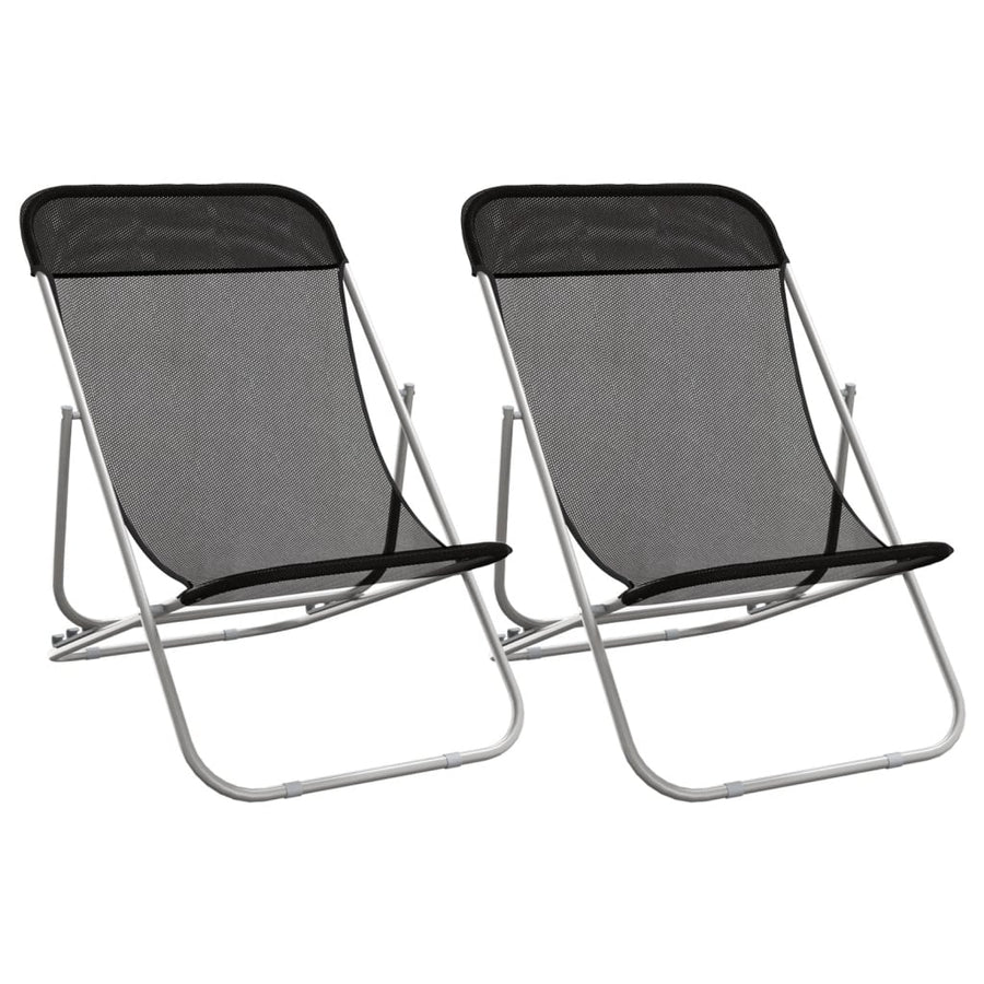 Strandstoelen 2 St Textileen En Gepoedercoat Staal Zwart