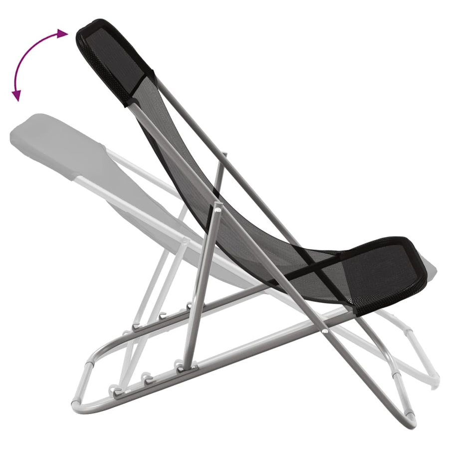 Strandstoelen 2 St Textileen En Gepoedercoat Staal Zwart