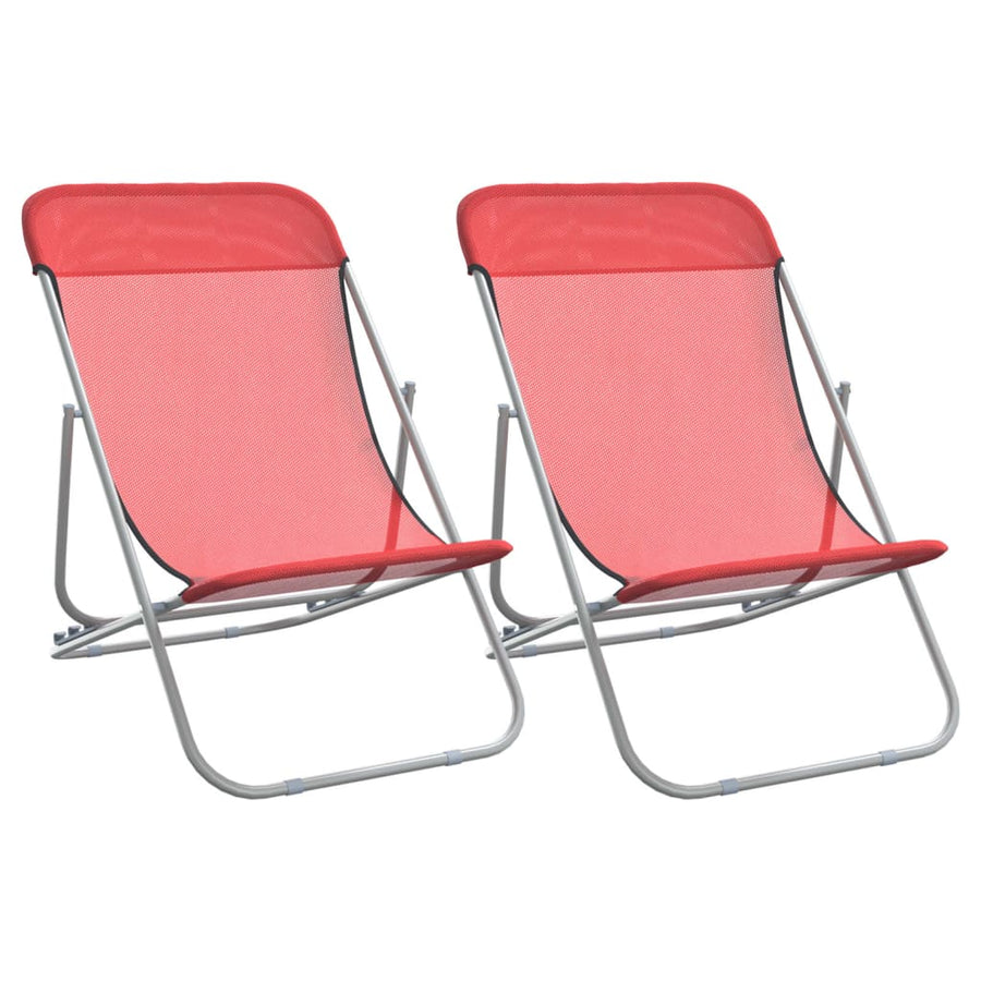 Strandstoelen 2 St Textileen En Gepoedercoat Staal Rood
