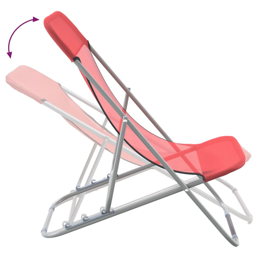 Strandstoelen 2 St Textileen En Gepoedercoat Staal Rood