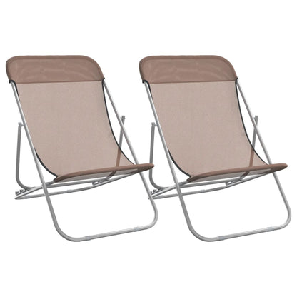 Strandstoelen 2 St Textileen En Gepoedercoat Staal Bruin