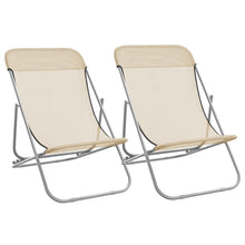 Strandstoelen 2 st textileen en gepoedercoat staal crèmekleurig