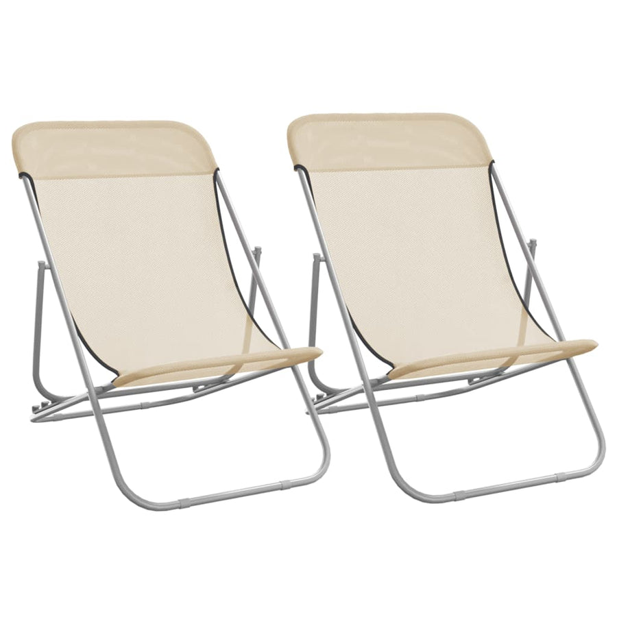 Strandstoelen 2 st textileen en gepoedercoat staal crèmekleurig