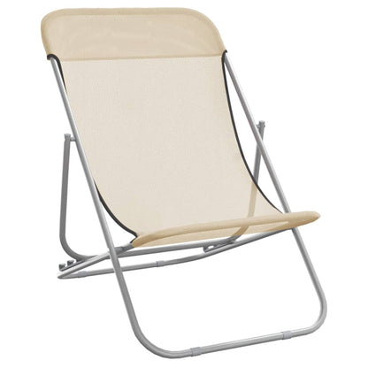 Strandstoelen 2 st textileen en gepoedercoat staal crèmekleurig