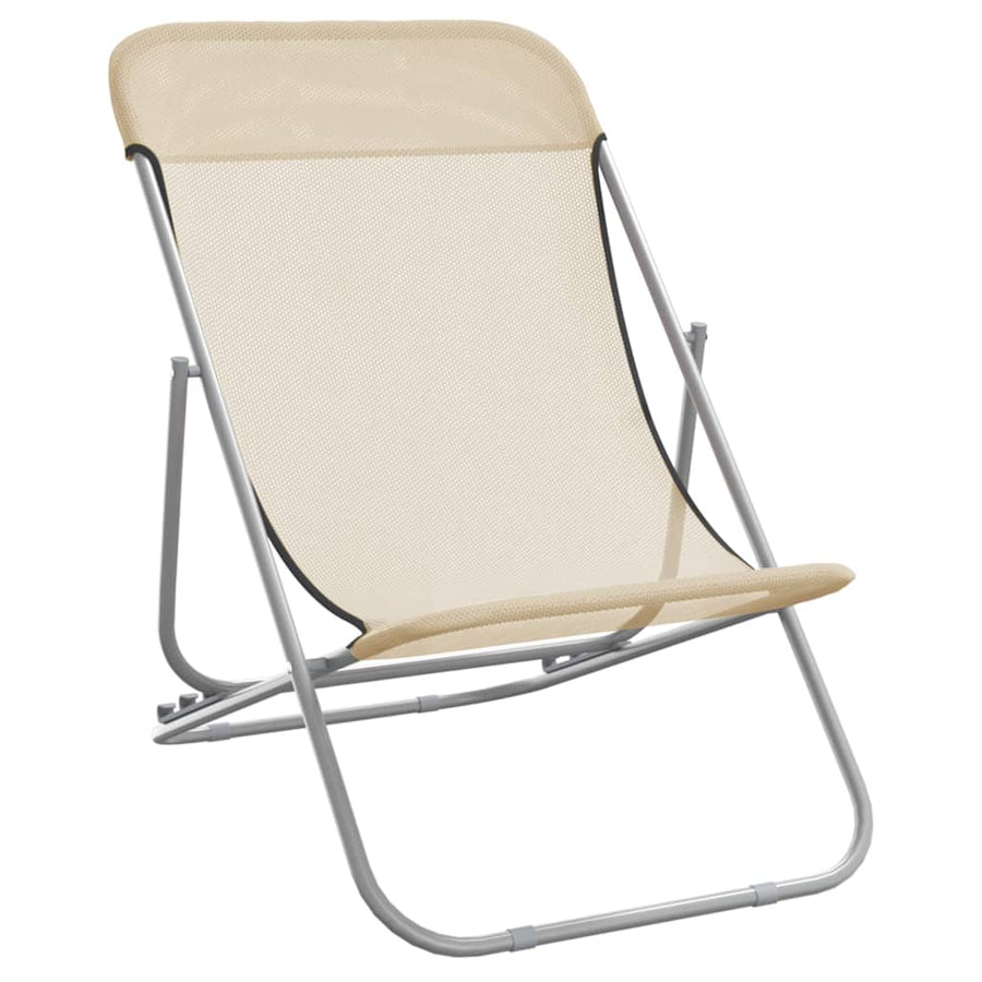 Strandstoelen 2 st textileen en gepoedercoat staal crèmekleurig