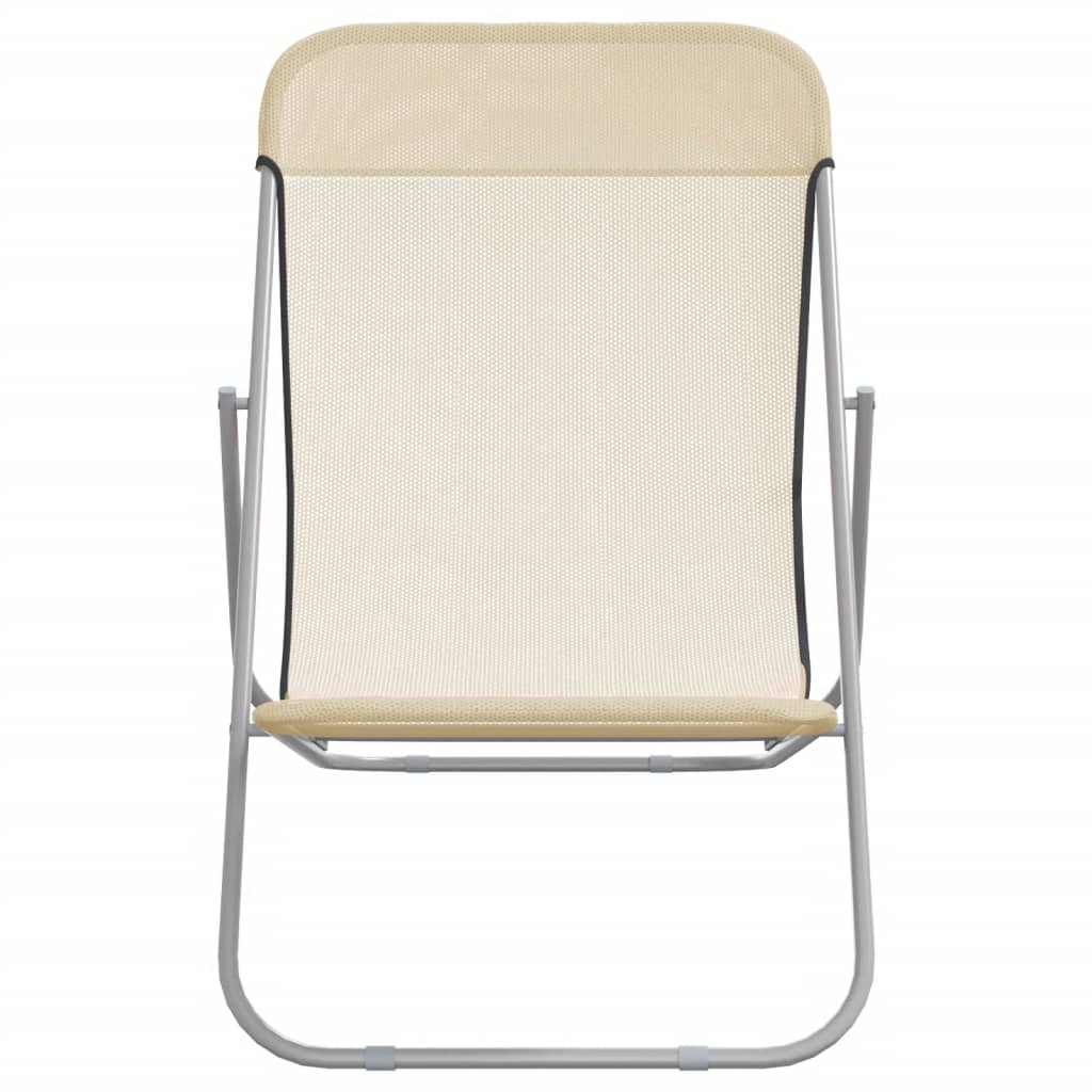 Strandstoelen 2 st textileen en gepoedercoat staal crèmekleurig