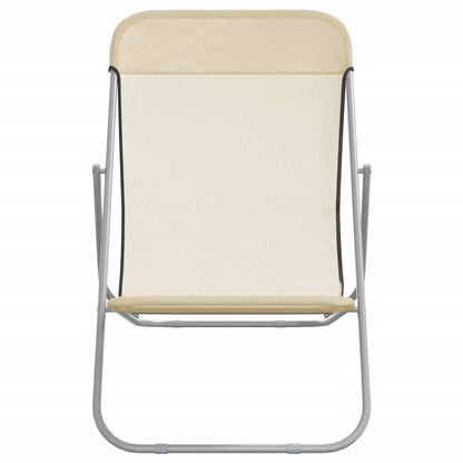 Strandstoelen 2 st textileen en gepoedercoat staal crèmekleurig
