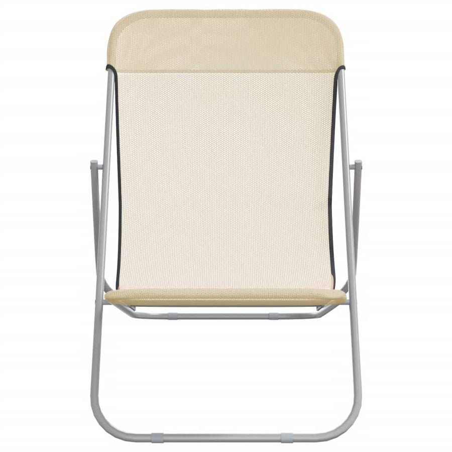 Strandstoelen 2 st textileen en gepoedercoat staal crèmekleurig
