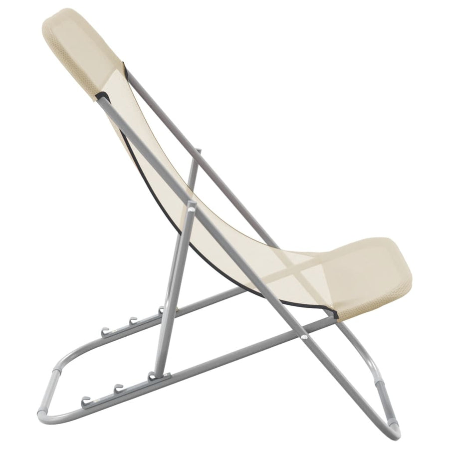 Strandstoelen 2 st textileen en gepoedercoat staal crèmekleurig