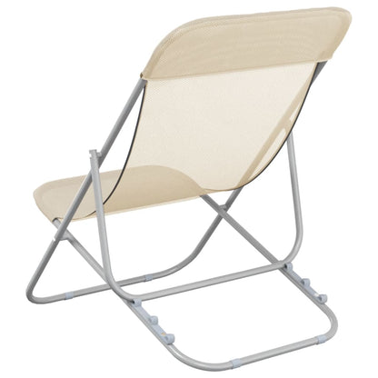 Strandstoelen 2 st textileen en gepoedercoat staal crèmekleurig