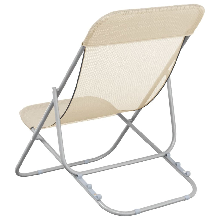 Strandstoelen 2 st textileen en gepoedercoat staal crèmekleurig