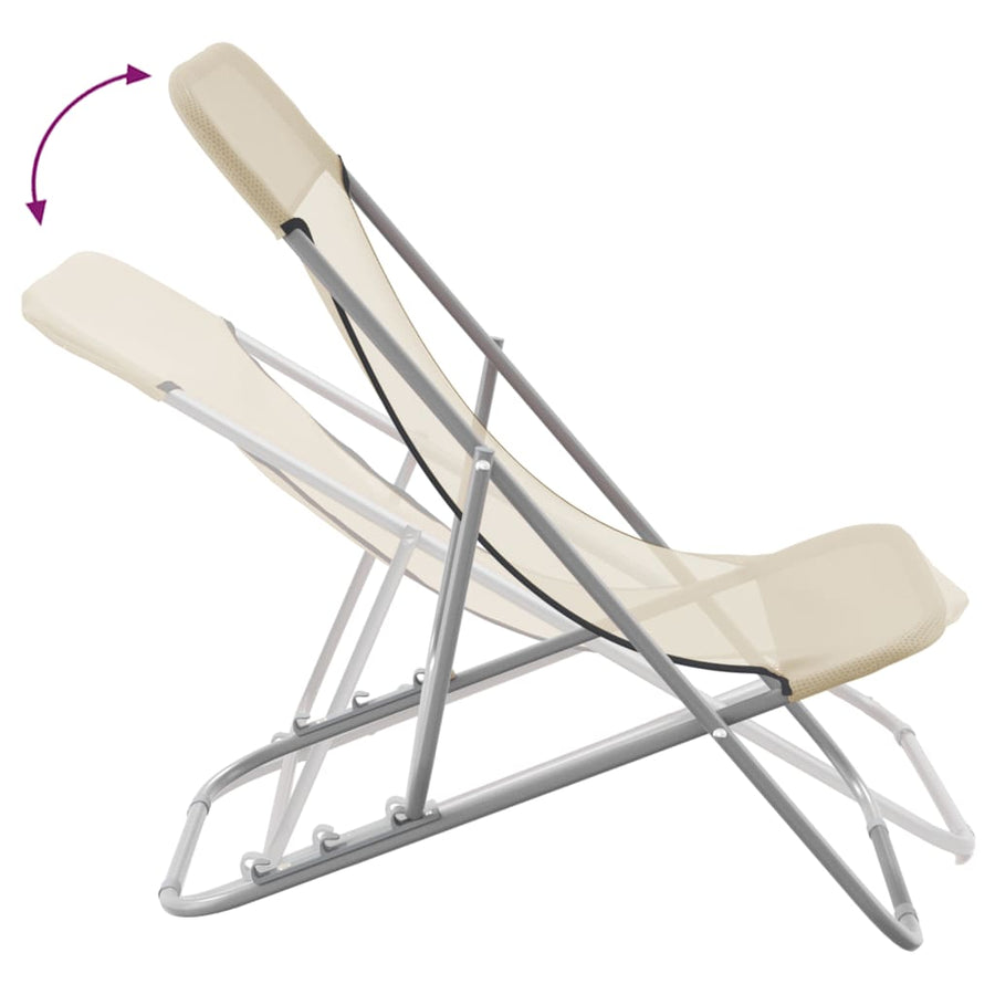 Strandstoelen 2 st textileen en gepoedercoat staal crèmekleurig