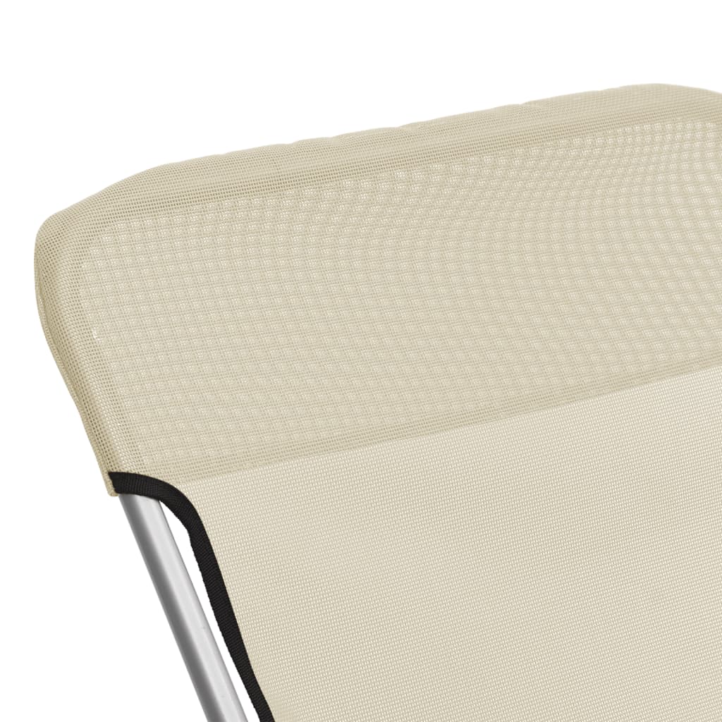 Strandstoelen 2 st textileen en gepoedercoat staal crèmekleurig