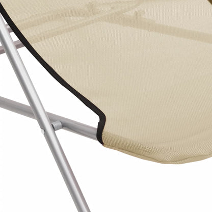Strandstoelen 2 st textileen en gepoedercoat staal crèmekleurig