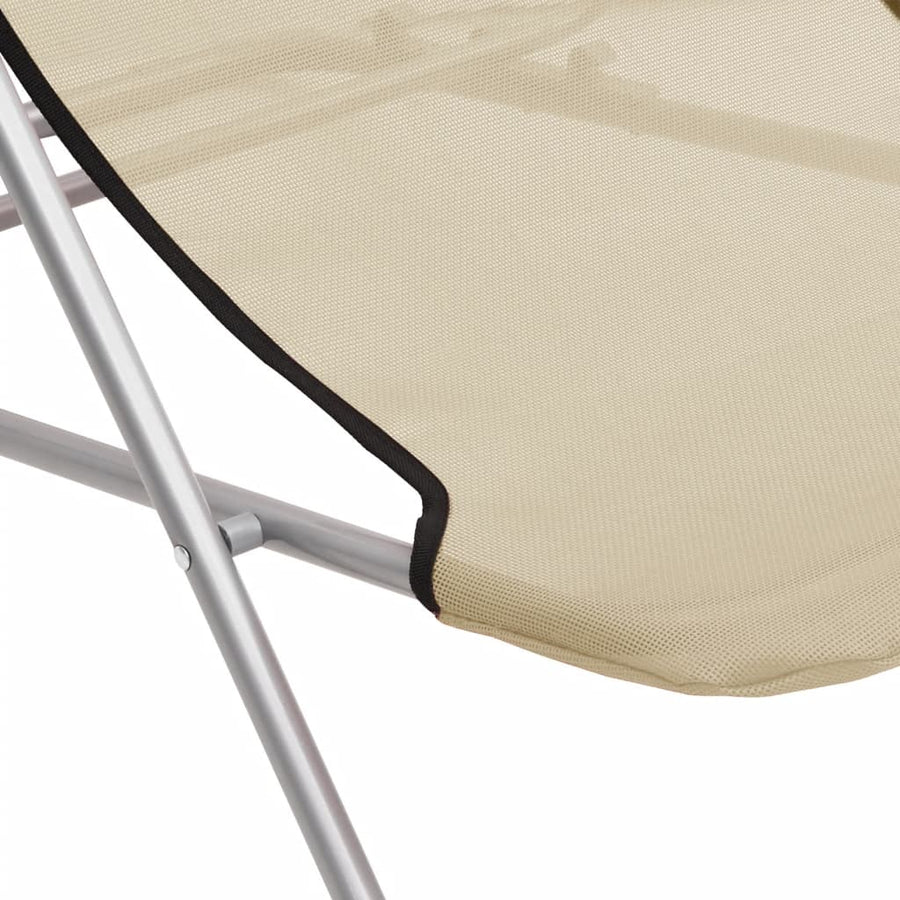 Strandstoelen 2 st textileen en gepoedercoat staal crèmekleurig