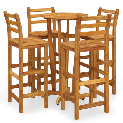 5-Delige Eethoek Massief Acaciahout Barstoelen met rugleuning