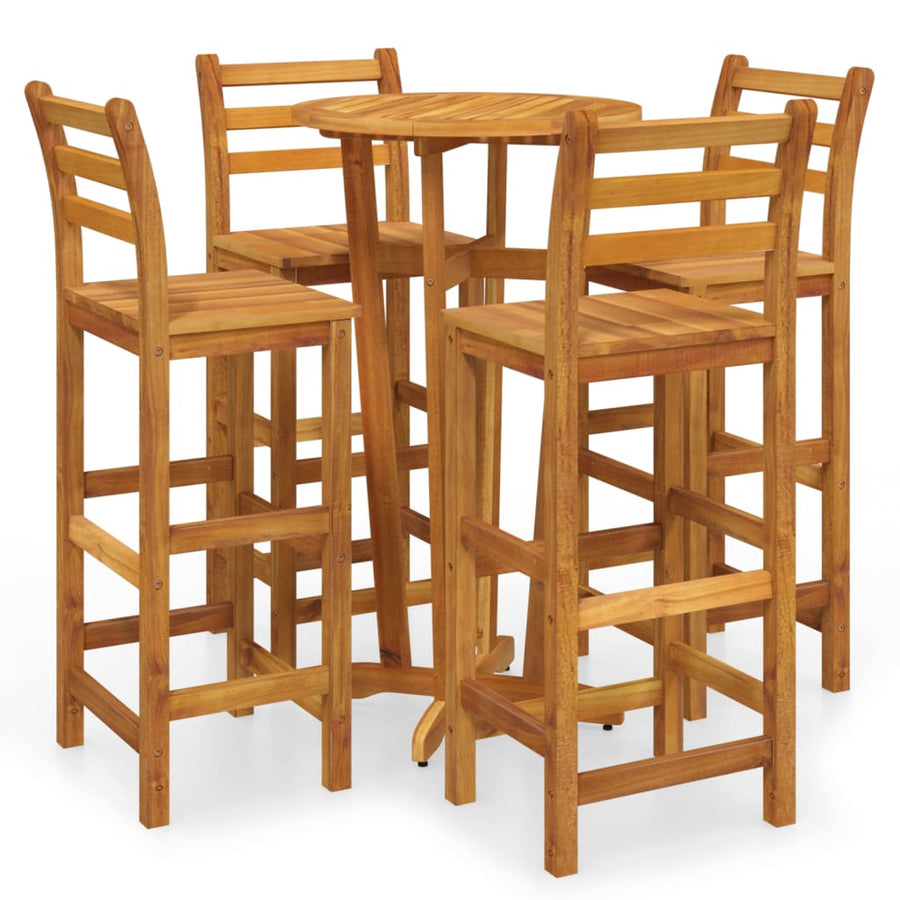5-Delige Eethoek Massief Acaciahout Barstoelen met rugleuning
