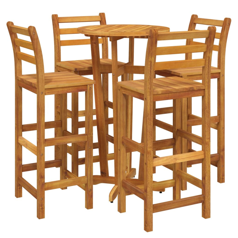 5-Delige Eethoek Massief Acaciahout Barstoelen met rugleuning