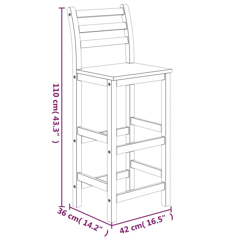 -Delige Tuinbarset Massief Acaciahout 3 60 cm tafellengte Barstoelen met rugleuning