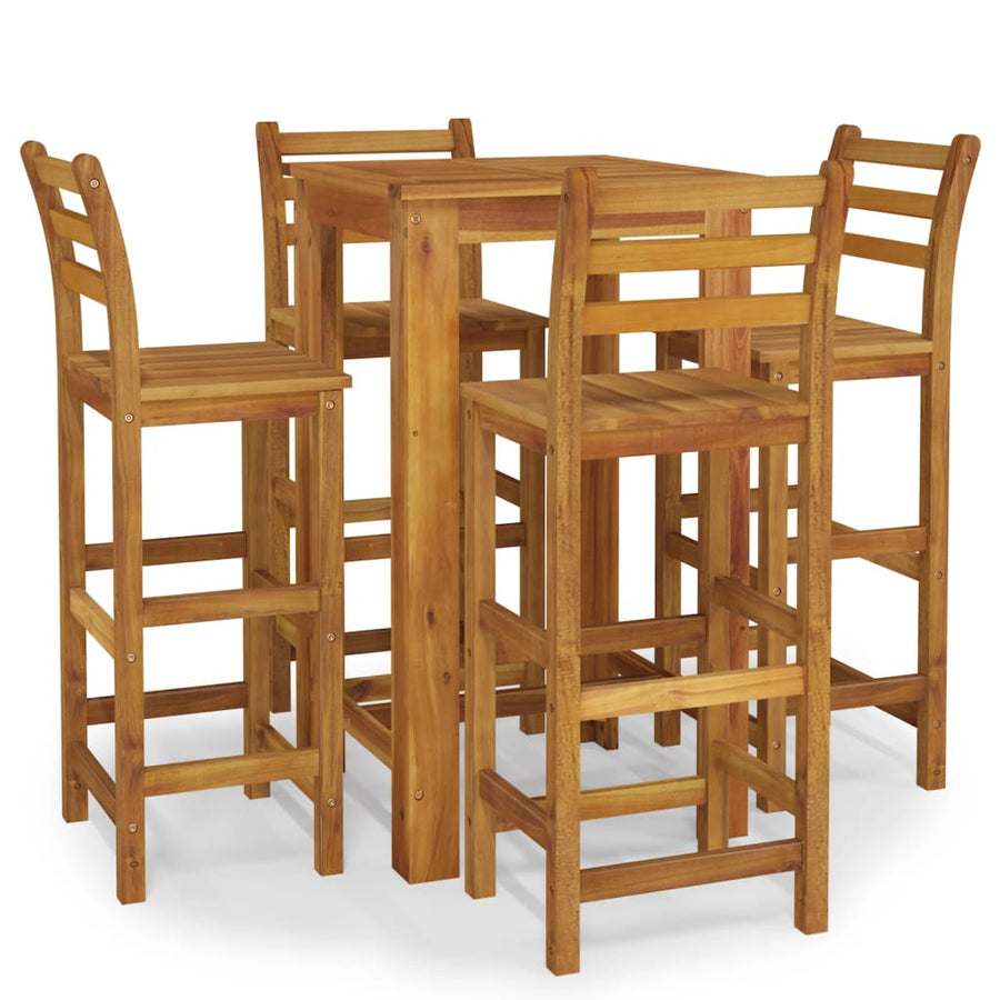 5-Delige Tuinbarset Massief Acaciahout 60 cm tafellengte Barstoelen met rugleuning