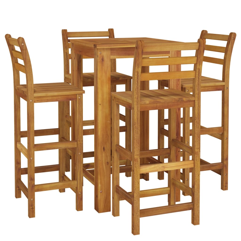 5-Delige Tuinbarset Massief Acaciahout 60 cm tafellengte Barstoelen met rugleuning