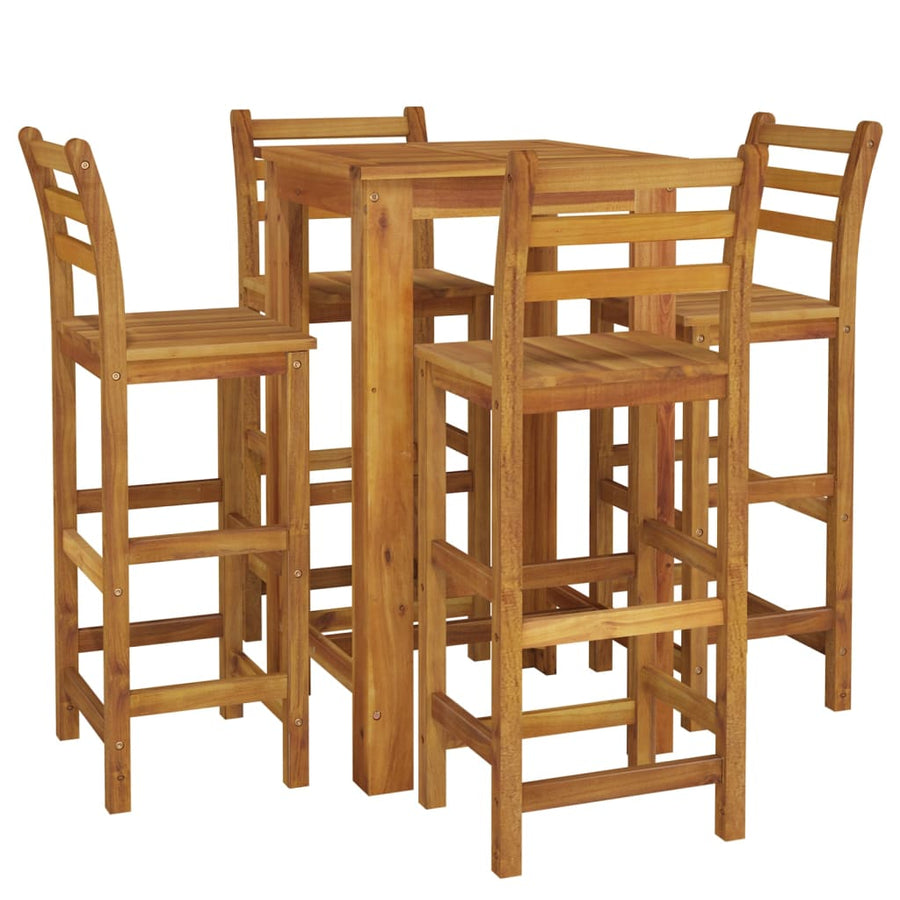 5-Delige Tuinbarset Massief Acaciahout 60 cm tafellengte Barstoelen met rugleuning