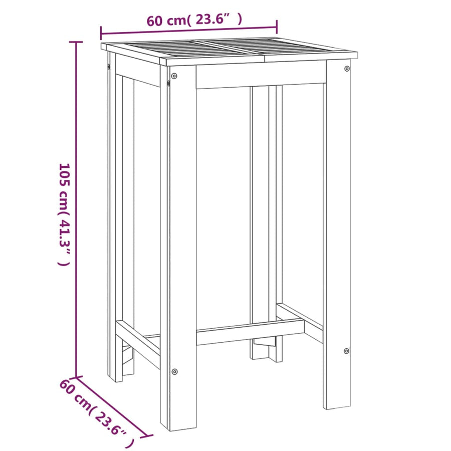 5-Delige Tuinbarset Massief Acaciahout 60 cm tafellengte Barstoelen met rugleuning